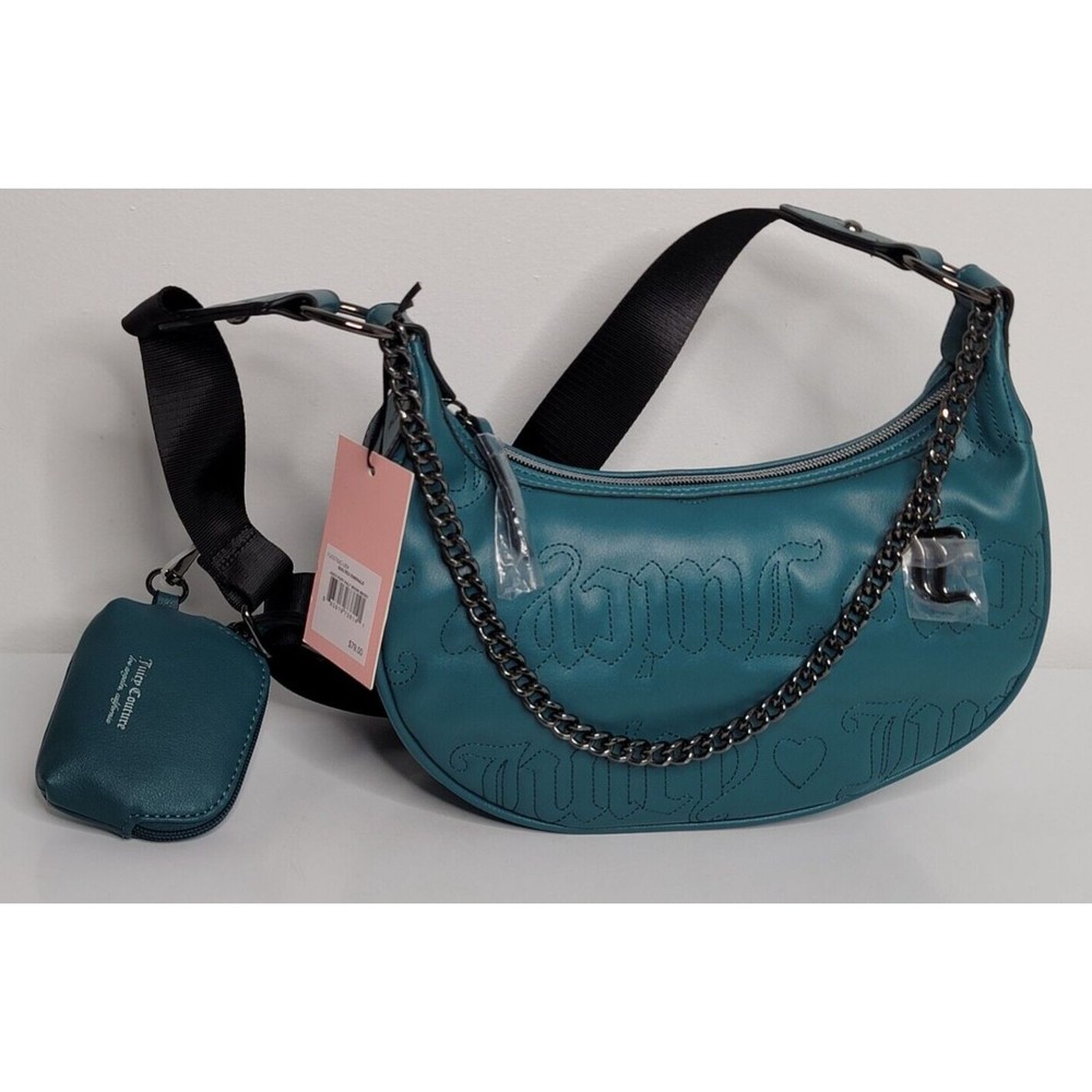 Juicy Couture Quilted Emerald Half Moon Crossbody Purse NEW Bag Chain w/Coin $79
